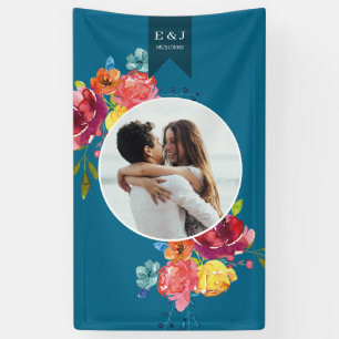 Lona Boda floral turquesa brillante de verano