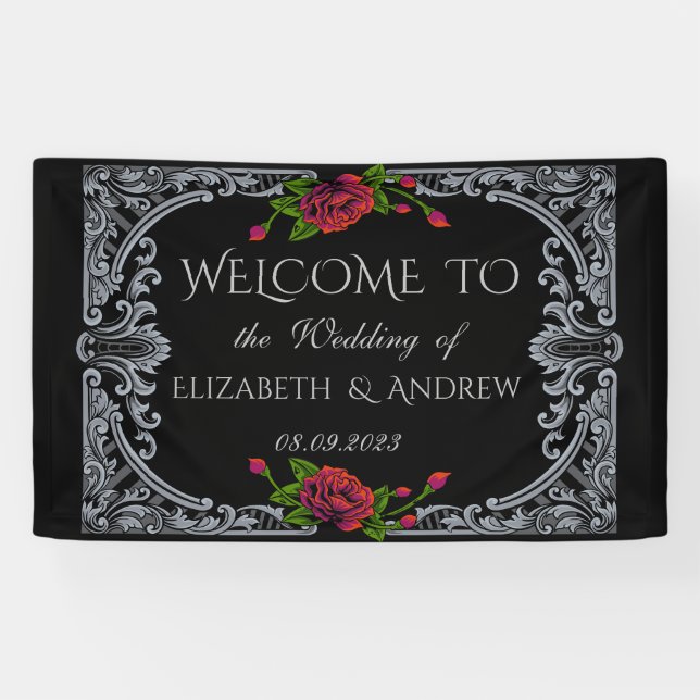 Lona Boda Gótica de Rosas Rojas (Horizontal)