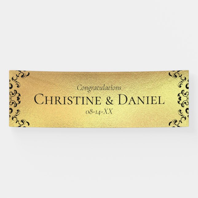 Lona Boda gótico Gold & Black Swirl (Horizontal)