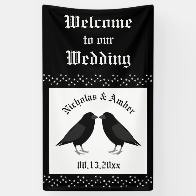 Lona Boda gótico Kissing Ravens Personalizado (Vertical)