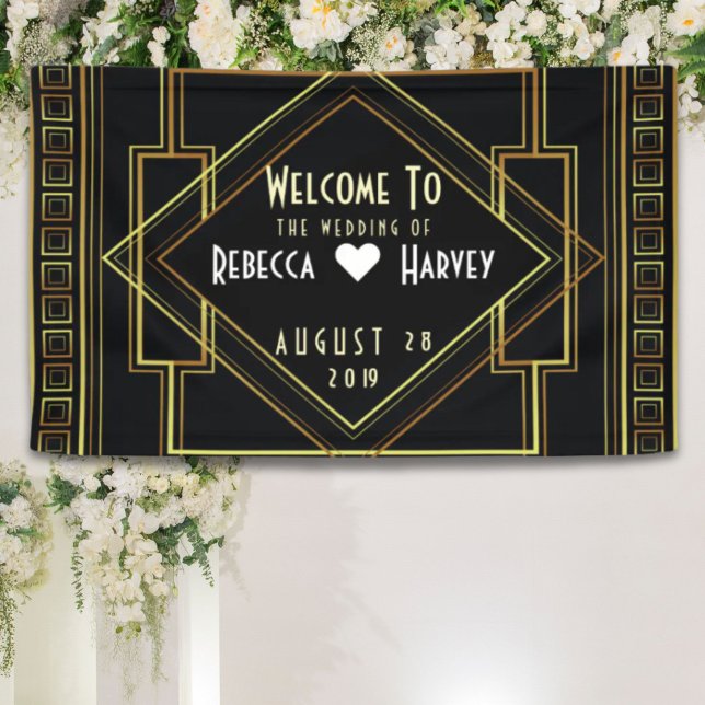 Lona boda gran gatsby de oro negro (black gold vintage great gatsby wedding banner)