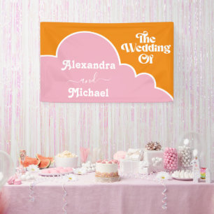 Lona Boda Moderna Minimalista Vibrante Naranja y Rosa