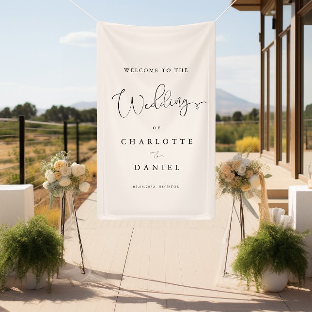 Lona Boda moderno, mínimo y beige (Modern, minimal, beige, wedding banner. Elegant with handwriting typography.)