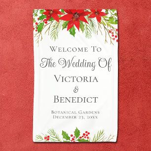Lona Boda Navideña Festiva Poinsettia Personalizada