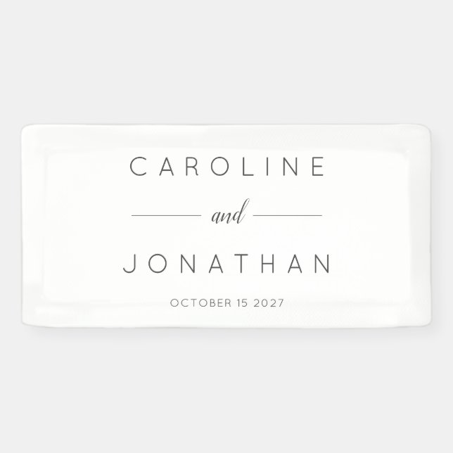 Lona Boda personalizada blanca con escritura Minimalist (Horizontal)