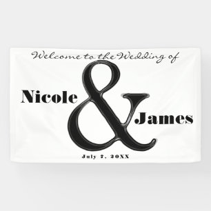 Lona Boda Personalizada Chic de Ampersand en Blanco y N