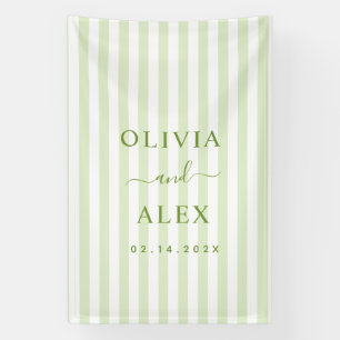Lona Boda Personalizada Verde con Rayas Retro 