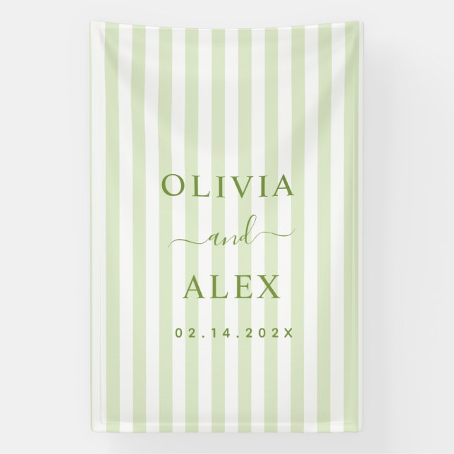 Lona Boda Personalizada Verde con Rayas Retro  (Vertical)