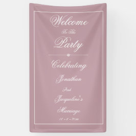 Lona Boda Polvo Rosa Elegante Letra Blanca de Bienvenid