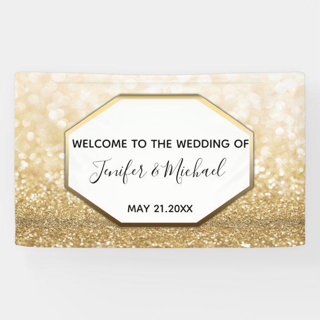 Lona Boda purpurinoso de lujo de oro geométrico (Horizontal)