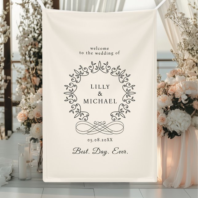 Lona Boda Real, Elegante, "Mejor Día de la Historia" (Royal, Elegant, "Best-Day-Ever" Beige Wedding Banner with your  name. date and text.)