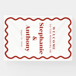 Lona Boda Retro de los 50 con Borde Ondulado Rojo Oscur