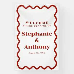 Lona Boda rojo oscuro del borde ondulado del retro de l