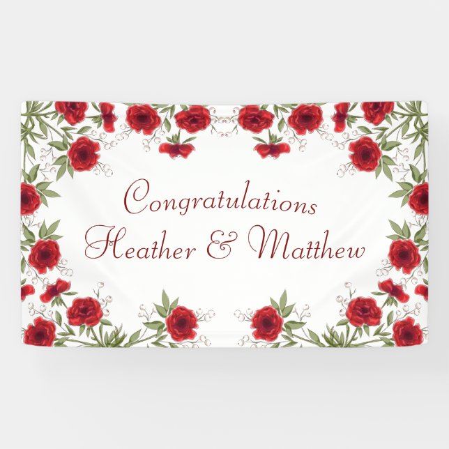 Lona Boda Romántica con Rosas Rojas (Horizontal)