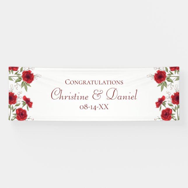 Lona Boda Romántica de Rosa Roja (Horizontal)