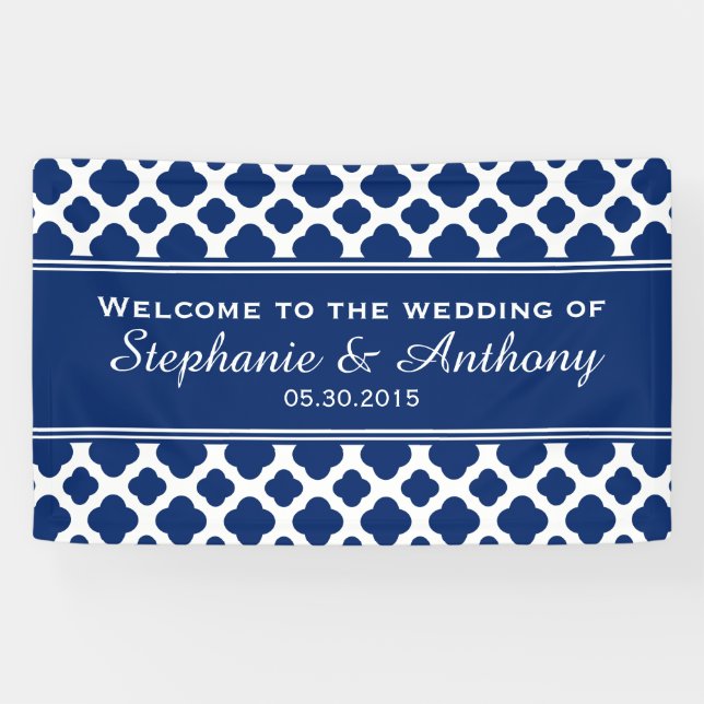 Lona Boda Royal Blue Quatrefoil (Horizontal)