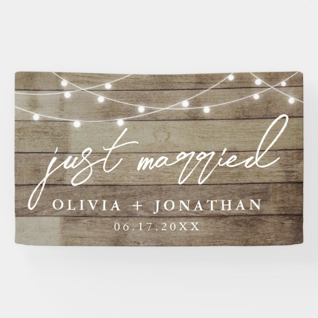 Lona Boda Rústico de caligrafía elegante casada (Horizontal)