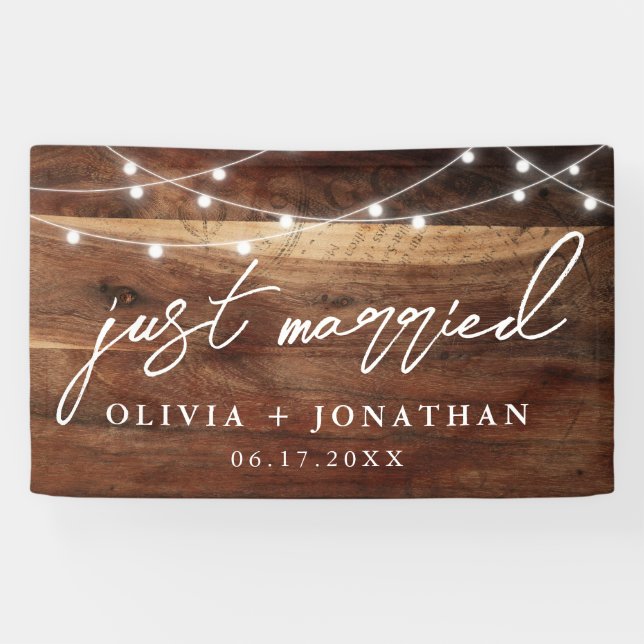 Lona Boda Rústico de caligrafía elegante casada (Horizontal)