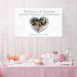 Lona Bodas de plata aniversario corazón foto blanca