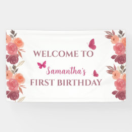 Lona Boho Acuarela Floral Primer Cumpleaños