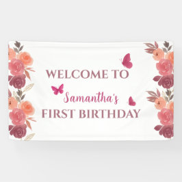 Lona Boho Acuarela Floral Primer Cumpleaños 