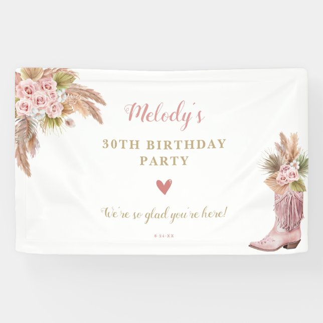 Lona Boho Cowgirl Boot Pampas Grass Rosas (Horizontal)