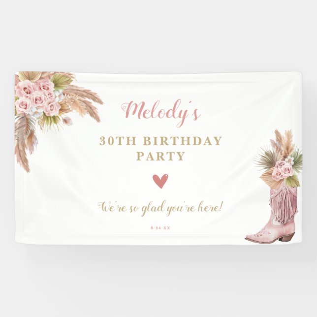 Lona Boho Cowgirl Boot Pampas Grass Rosas (Horizontal)