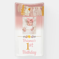 Boho Daisy Tassel Personalizado Foto Pink First Bi