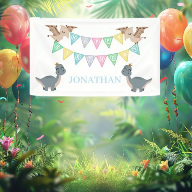 Lona Boho Dino Birthday Blue (Celebrate in style with our stunning Boho Dino Birthday Blue Banner!)