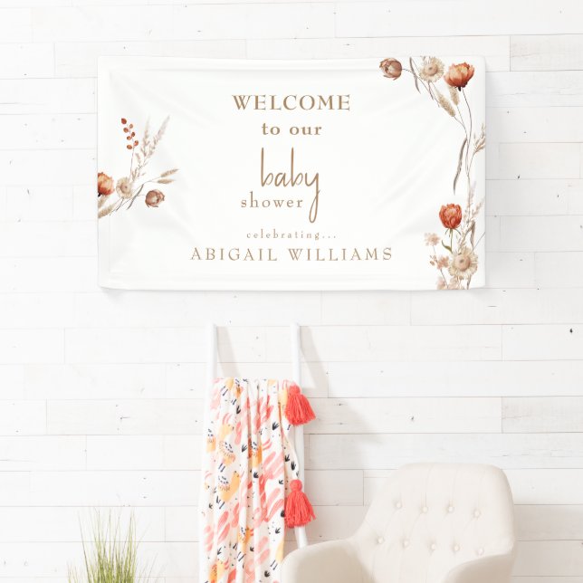 Lona Boho Dried Floral Gold Text Baby Shower (In situ)