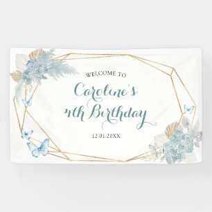 Lona Boho Dusty Blue Butterfly Cumpleaños Grande