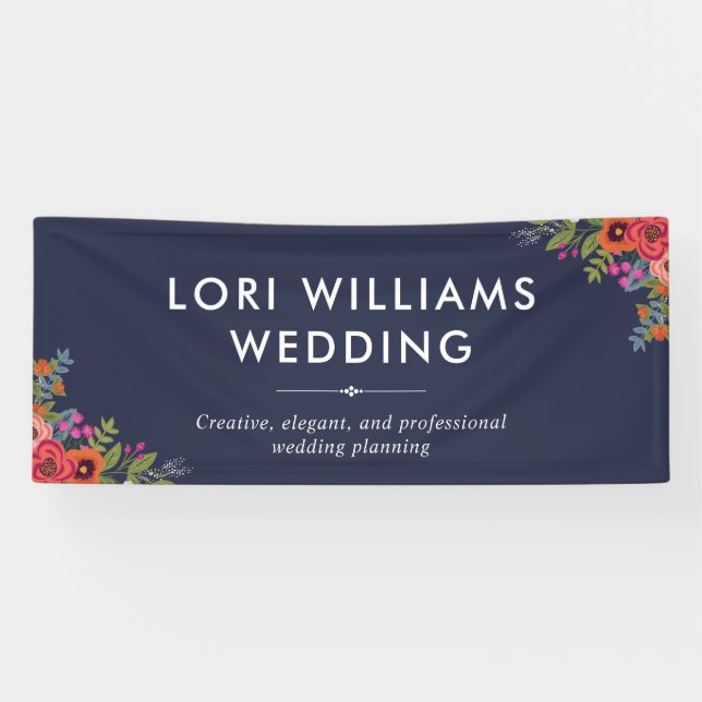 Lona Boho Floral Bouquets - Azul marino - Nombre comerc (Horizontal)
