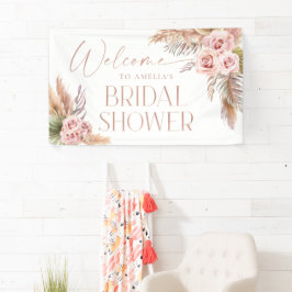 Lona Boho Floral Pampas Rosa Dorado Bienvenida