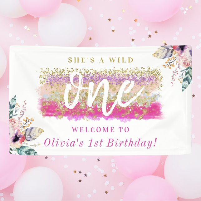 Lona Boho Floral Wild One Chica Primer Partido de Cumpl (Subido por el creador)