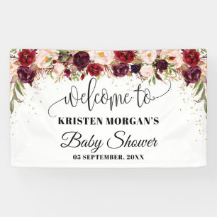 Lona Boho marsala borgoña floral dorado baby shower