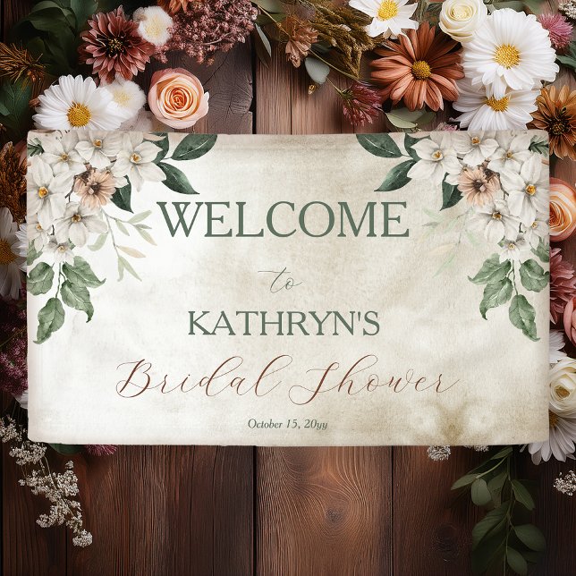 Lona Boho Otoño Floral Silenciado Despedida de Soltera (Boho Muted Fall Floral "Fall in Love" Collection Bridal Shower Welcome Banner)