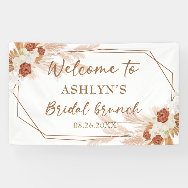 Lona Boho Pampas Grass Elegant Bridal Brunch Backdrop (Horizontal)