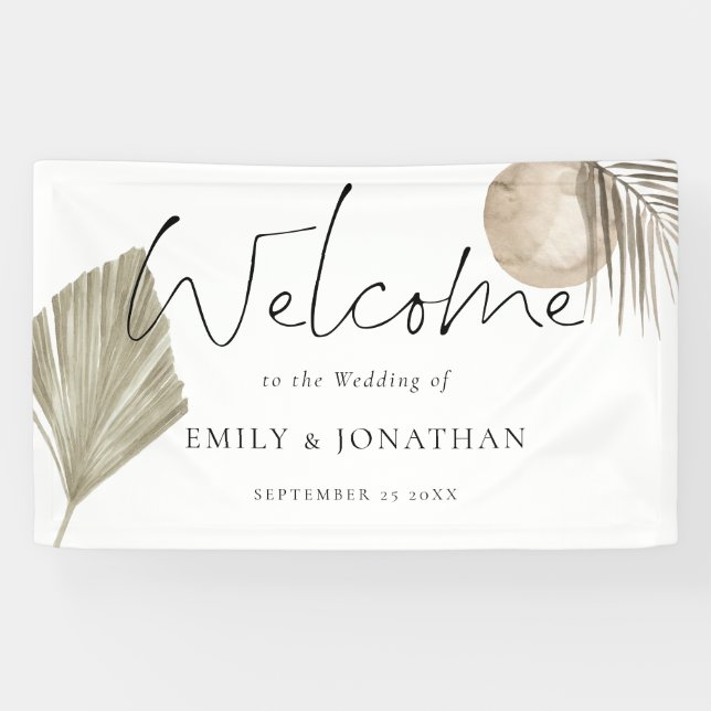 Lona Boho Pampas Grass Welcome Bodas Names Fecha (Horizontal)