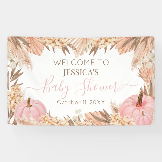 Lona Boho Pampas Pink Pumpkin baby shower Welcome  (Horizontal)