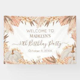 Lona Boho Pampas Pumpkin birthday party Welcome banner
