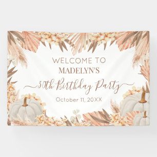 Lona Boho Pampas Pumpkin birthday party Welcome banner