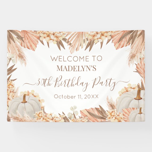 Lona Boho Pampas Pumpkin birthday party Welcome banner (Horizontal)