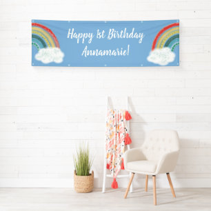 Lona Boho Rainbow Primer cumpleaños Fiesta Blue Boy Kid