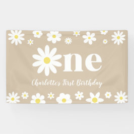 Lona Boho Retro Daisy Primer Cumpleaños