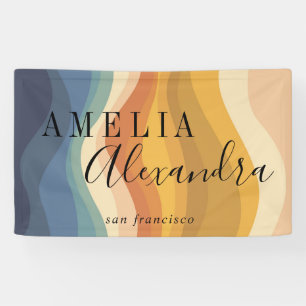 Lona Boho Retro Script Líneas Onduladas Abstractas Amar