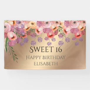 Lona Boho romántico acuarela floral dulce 16 fiesta