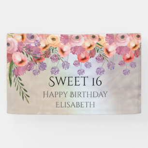 Lona Boho romántico acuarela floral dulce 16 fiesta