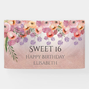 Lona Boho romántico acuarela floral dulce 16 fiesta ba