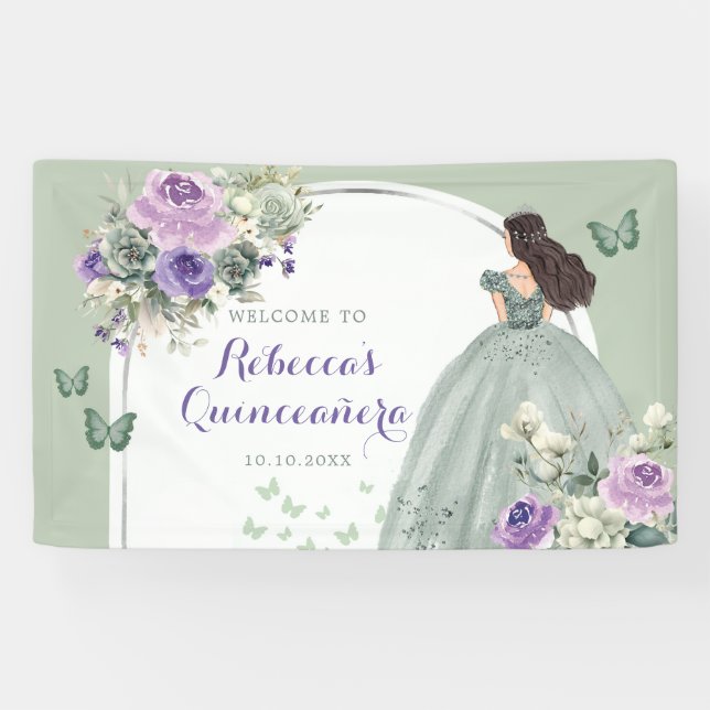 Lona Boho Sage Green Lilac Princesa Quinceañera Grande (Horizontal)