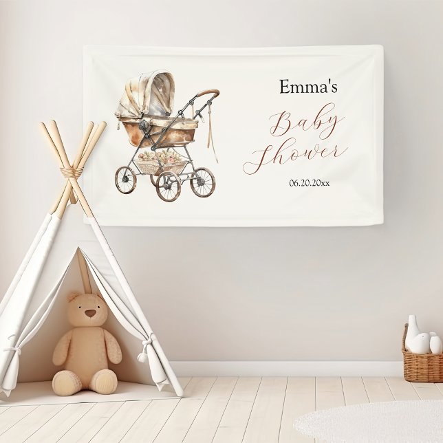 Lona Boho Simple Carriage Floral Neutral Baby Shower (Boho Simple Carriage Floral Neutral Baby Shower Banner
)